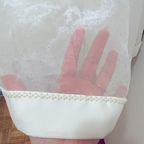 Satin Communion Dress w/ Pearl Accents & Organza Skirt 9-12 years Old. Off White - Picture 8 of 15